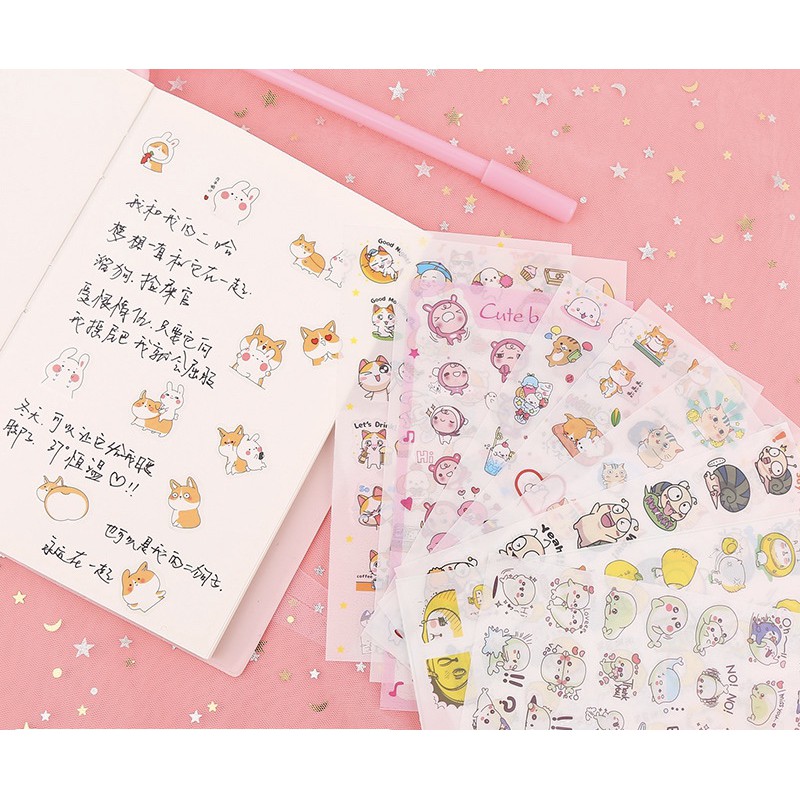 Sticker dán nhiều họa tiết hình ảnh dễ thương (12 Trang - Mỗi trang với kiểu khác nhau)