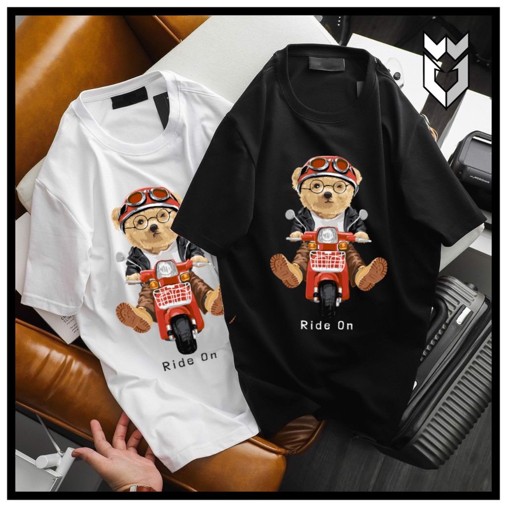 【FREE SHIP】Áo thun nam nữ unisex in Gấu RIDE ON, áo ngắn tay chất vải cotton dày dặn - GW SHOP