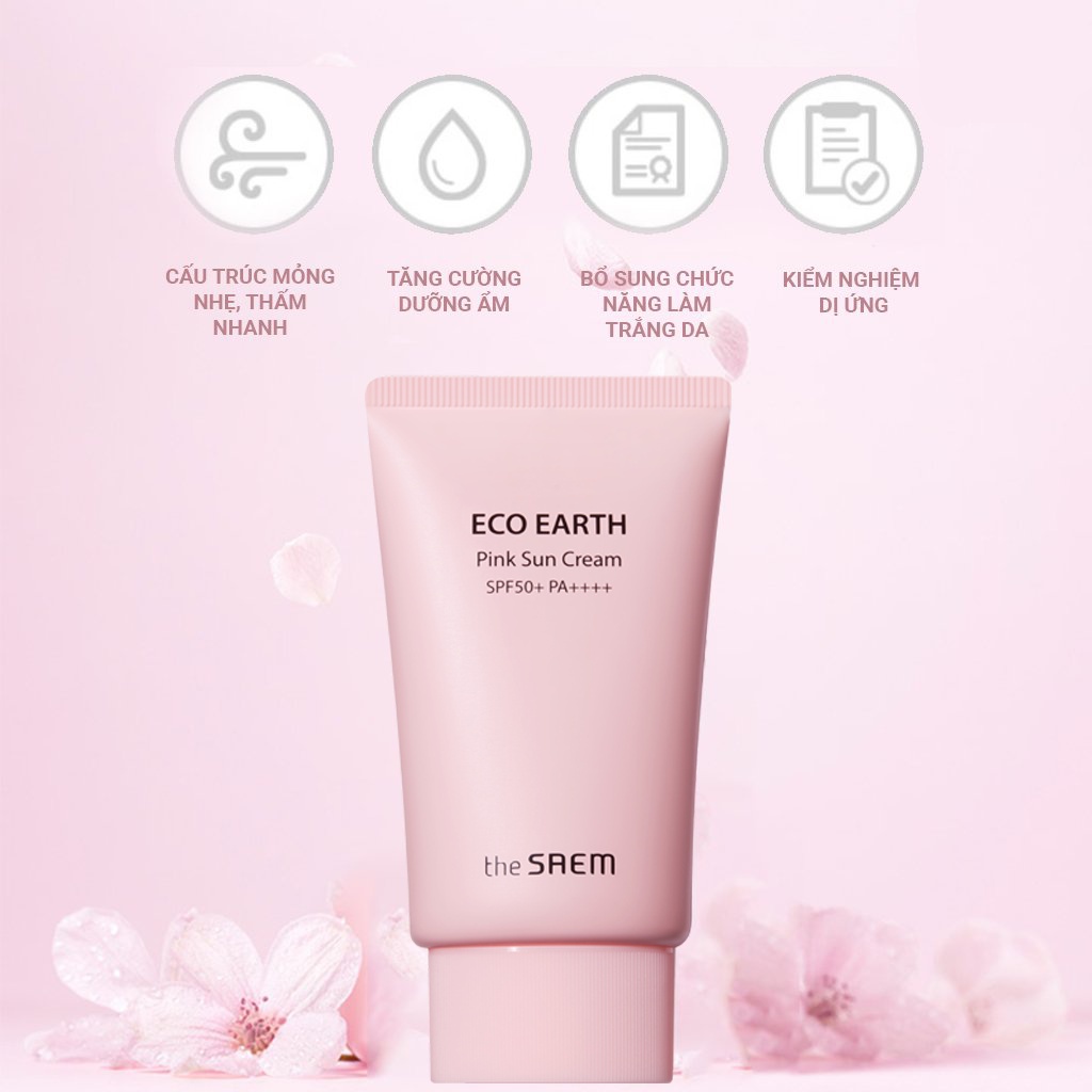[Loại 50 ml] The SAEM Eco Earth Power Pink Sun Cream Kem Chống Nắng Hồng phiên bản mới