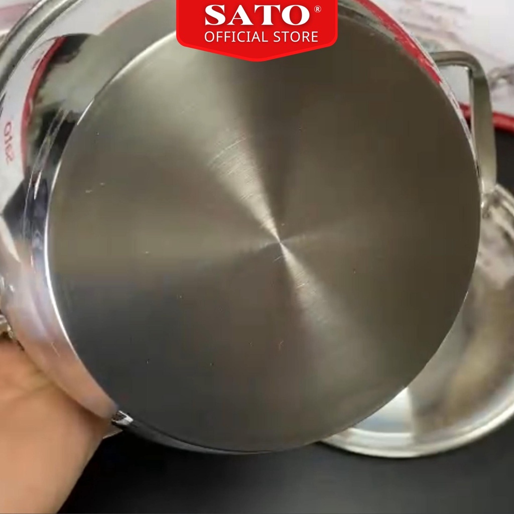 Bộ nồi inox 3 đáy SATO ST-BI322 siêu bền sử dụng cho tất cả các loại bếp - bảo hành 12 tháng