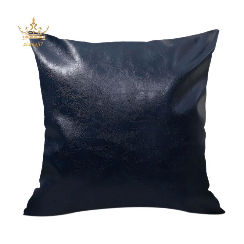 [On Sale]Pillow Case Crazy Horse Oil Leather Case Cortex Sofa Decorative Cushion Cover For Home Decor 45X45Cm-Navy