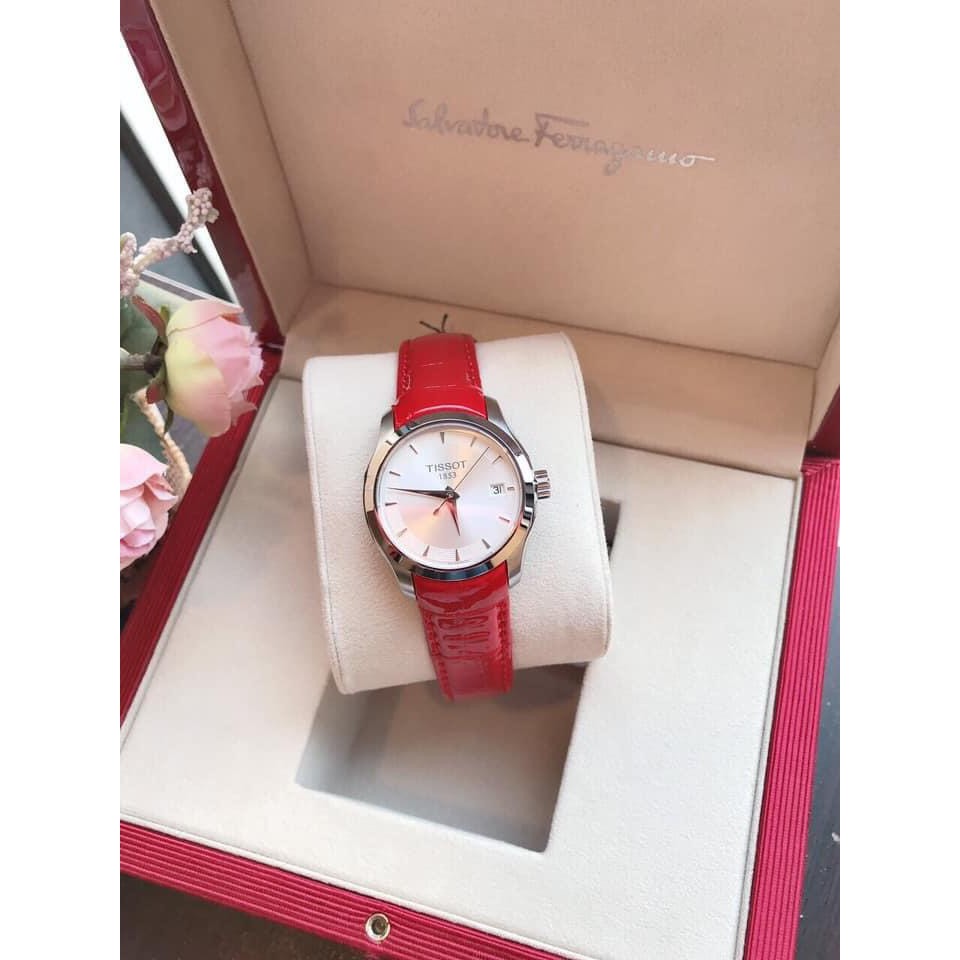 Đồng hồ nữ Tissot Couturier chính hãng dây da đỏ đẹp sang trọng
