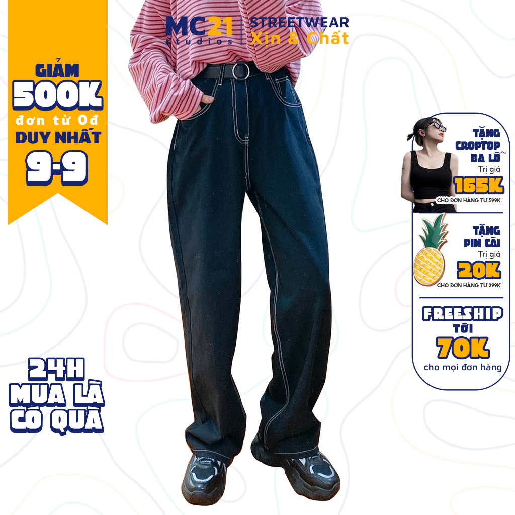 Quần jeans ống suông rộng MC21.STUDIOS lưng cạp cao Unisex nam nữ pants bigsize Ulzzang chất jean xịn Q20115