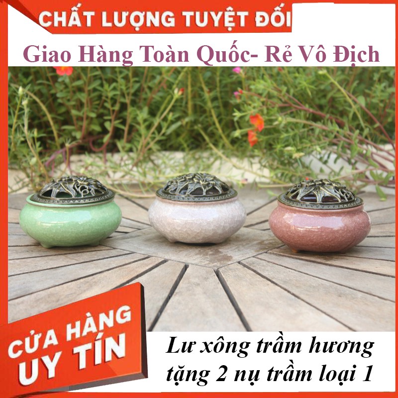 Lư xông trầm hương GỐM SỨ đỉnh đốt nhang tặng 2 nụ trầm hương loại 1 | BigBuy360 - bigbuy360.vn