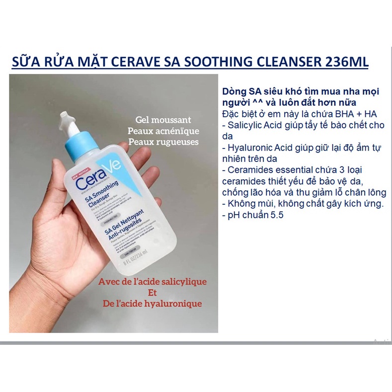 [Bản Pháp/Đức] Sữa rửa mặt Cerave 236ml, 355ml, 473ml cho da dầu, da khô - Cila House