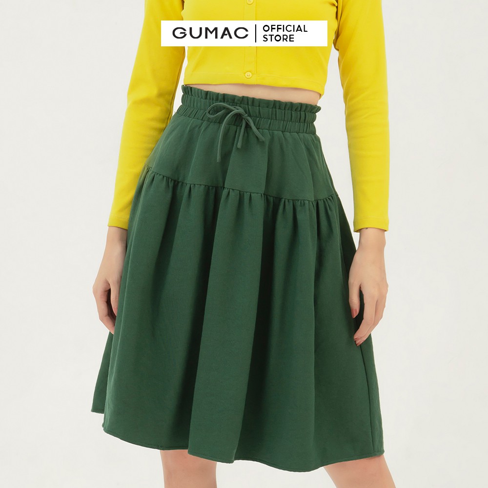 [Mã WABR2711 giảm 10% đơn 250K] Chân váy nữ xòe lưng thun GUMAC kiểu dáng vintage màu xanh VB3119 | BigBuy360 - bigbuy360.vn