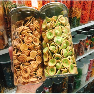 Bánh tai heo nhí nâu truyền thống siêu ngon giòn rụm hũ pet 350g - Happy Food đồ ăn vặt ngon