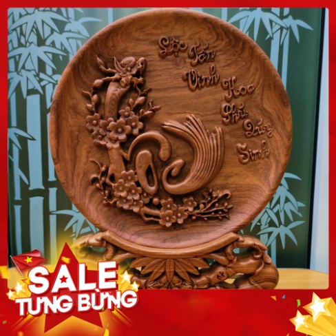Đĩa trang trí phong thủy chữ LỘC gỗ hương