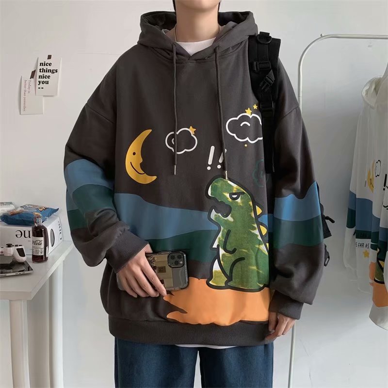 Áo hoodie nam dài tay dáng rộng in hình khủng long dễ thương có size M-2XL4 | BigBuy360 - bigbuy360.vn