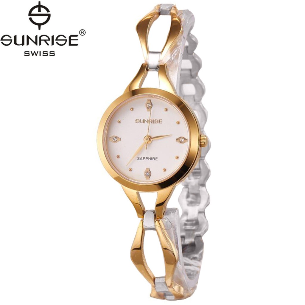 Đồng hồ nữ dây kim loại mặt kính sapphire chống xước Sunrise SL720SWA SL720LSK trắng