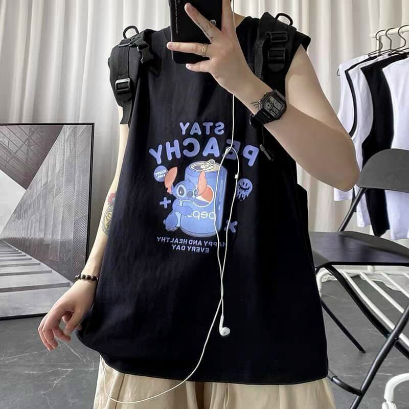 40-75kg Áo nam nữ ba lỗ in Họa tiết STCHER thời trang bigsize unisex