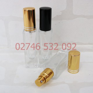 Lọ Thủy Tinh Vuông Rỗng Chiết Nước Hoa 12ml Siêu Xinh Nắp Vàng