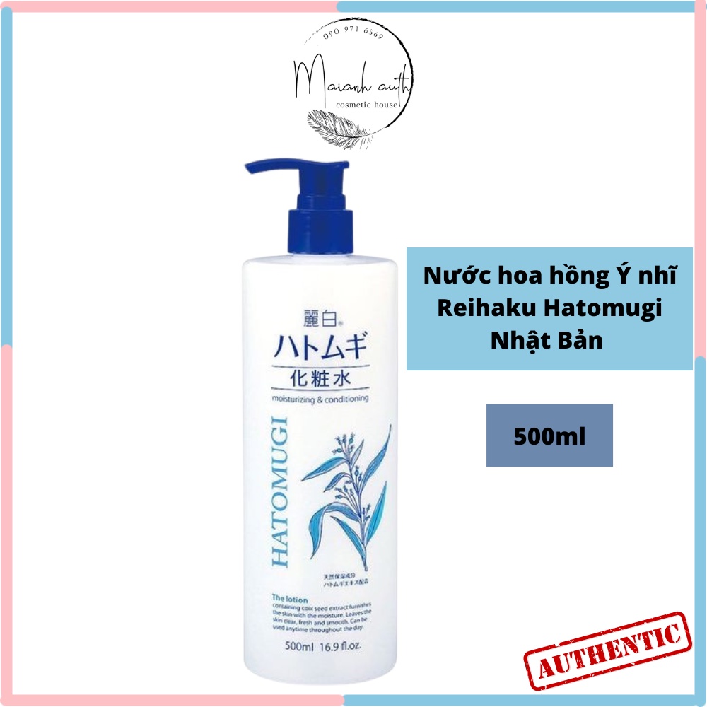 Nước Hoa Hồng Ý Dĩ Hatomugi Dưỡng Sáng, Chống Lão Hóa Reihaku Nhật Bản 500ml dạng vòi