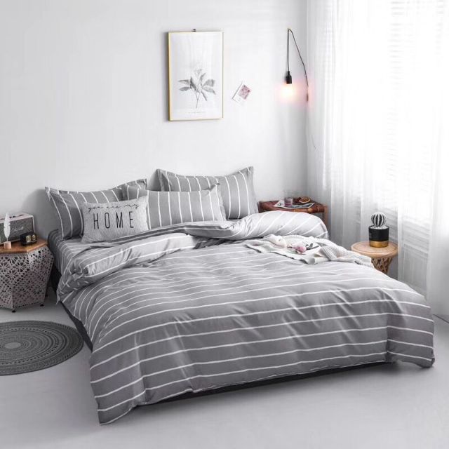 Bộ Cotton poly Kẻ ngang Xám
