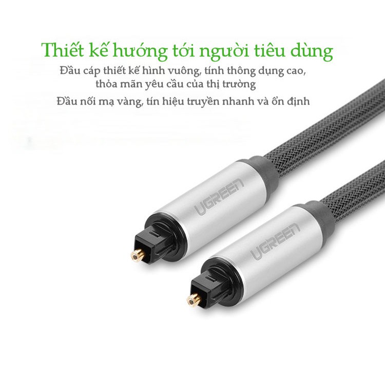 Dây audio quang (Toslink Optical) đầu nhôm, nhiều độ dài, từ 1-3m UGREEN AV108 (màu đen) - Hàng chính hãng