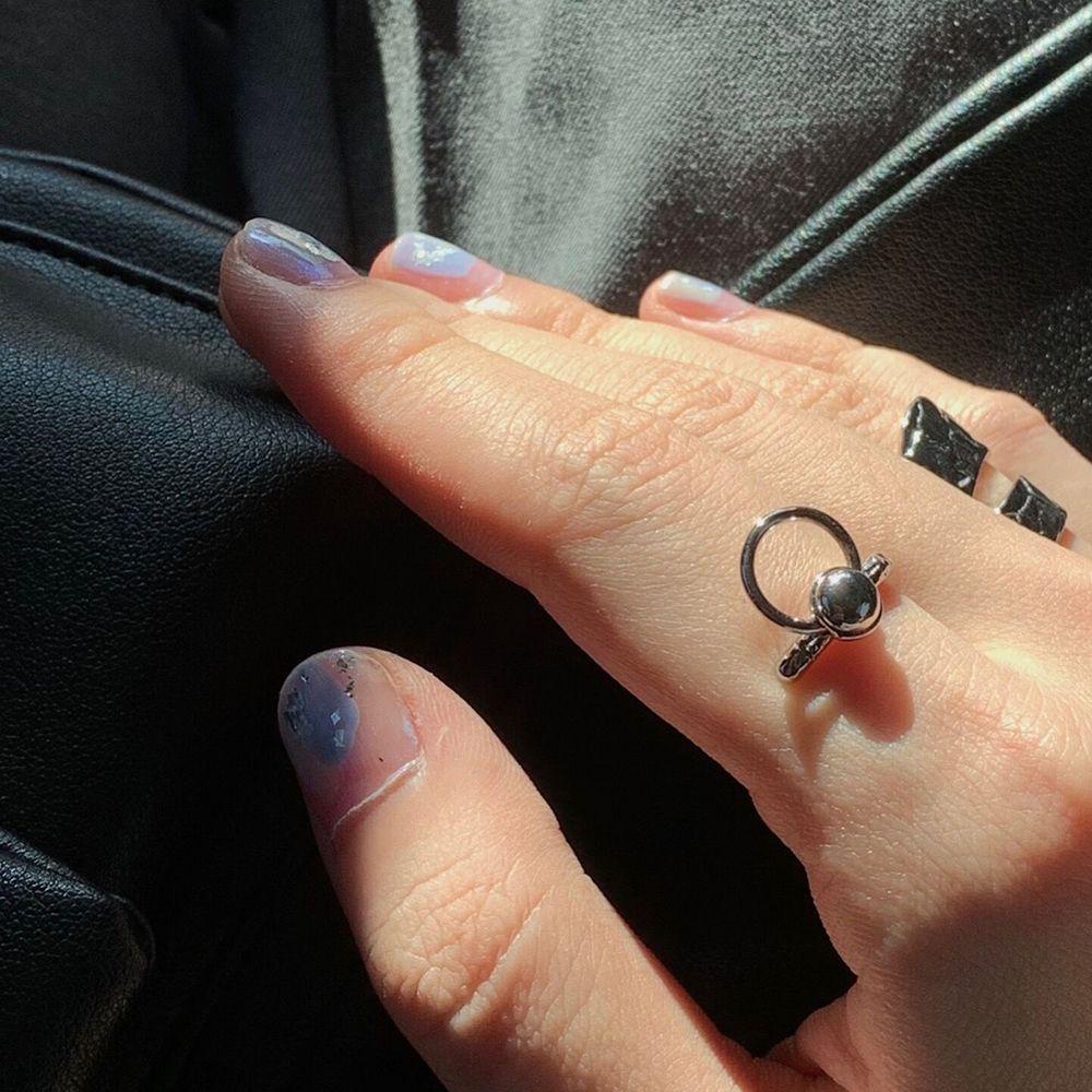 JARRED Nhẫn Mặt Tròn Màu Sắc Bạc Thiết Kế Tối Giản Cho Nữ