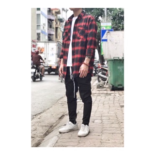 mẫu áo sơmi Flannel Đỏ đen