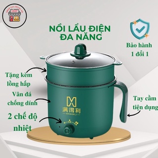 Nồi lẩu điện mini, nấu mì 2 tầng kèm giá hấp