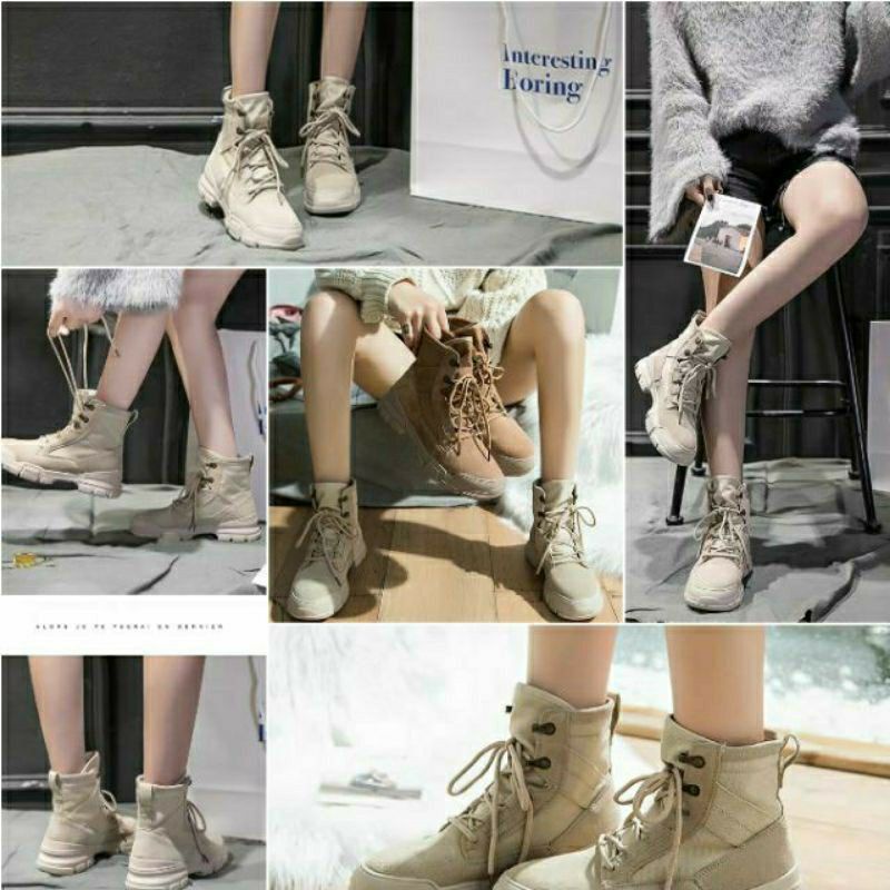 THANH LÝ MỚI Giày thể thao sneakers nữ thu đông Hàn Quốc cao cổ màu kem siêu chất size 39