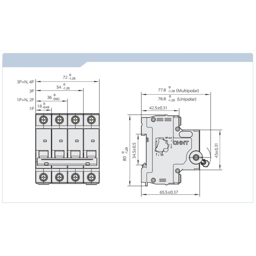 Cầu dao Aptomat an toàn MCB NXB-63 2 Pha 6A - 63A dòng cắt 6kA, Hãng CHINT (Hàng chính hãng xuất khẩu)