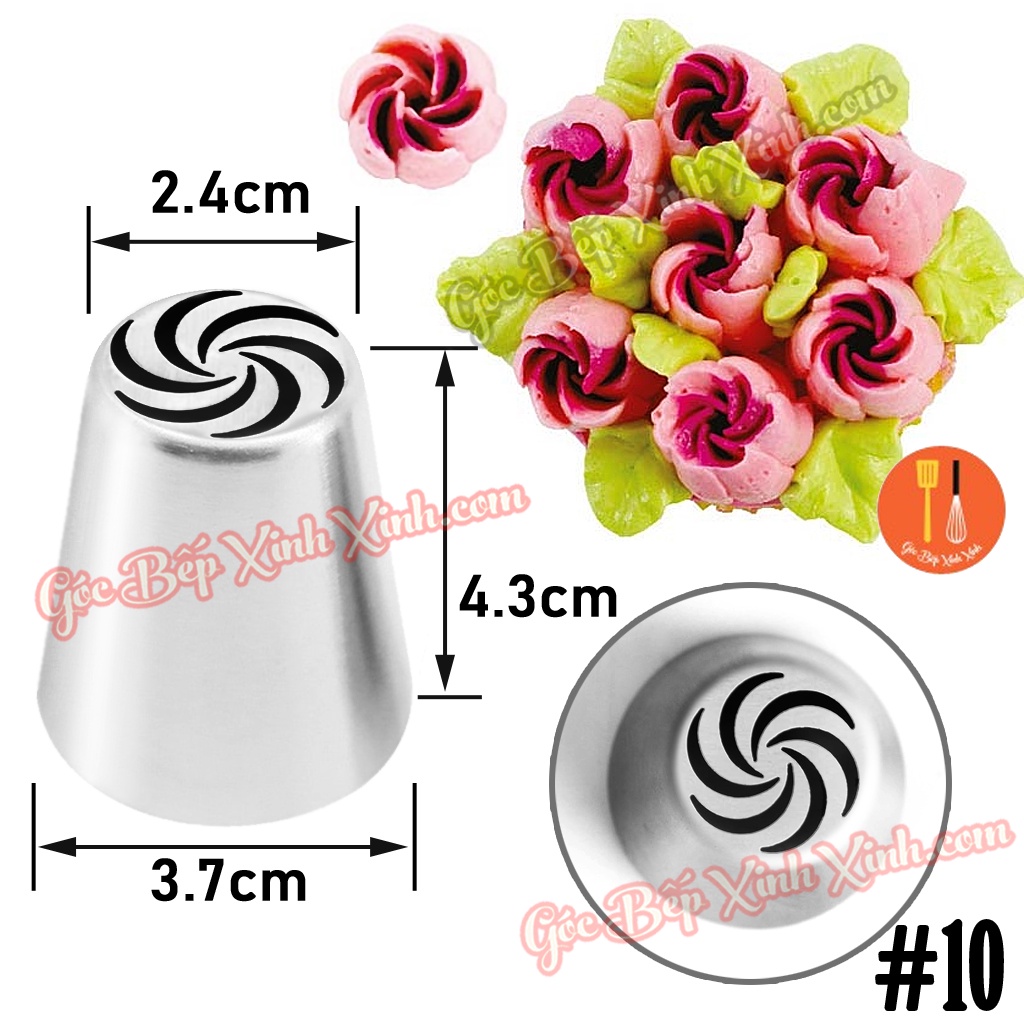 Đui bắt kem hoa 3D kiểu Nga #10 / đuôi bắt bông kem 3D kiểu Nga Russian tip trang trí cupcake, bánh kem, bánh bông lan
