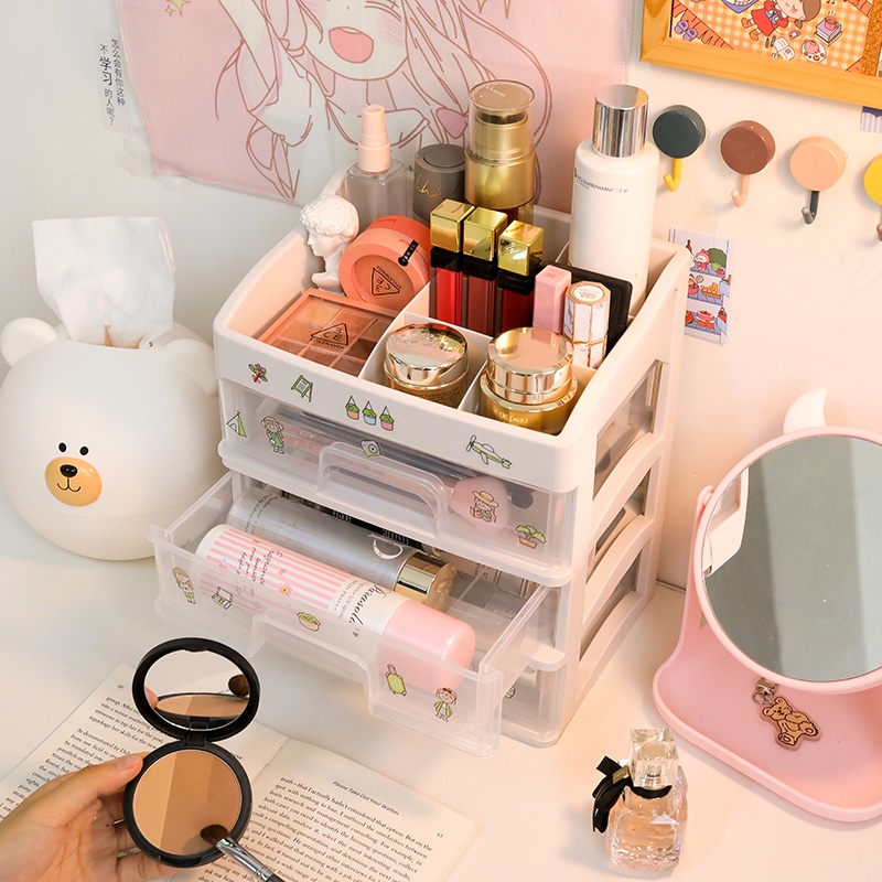 Kệ Nhựa Đựng Đồ 3 - 4 Tầng Có Ngăn Kéo Để Bàn/ Hộp Đựng Mỹ Phẩm, Đồ Trang Điểm, Bút Viết, Sổ Tay,...