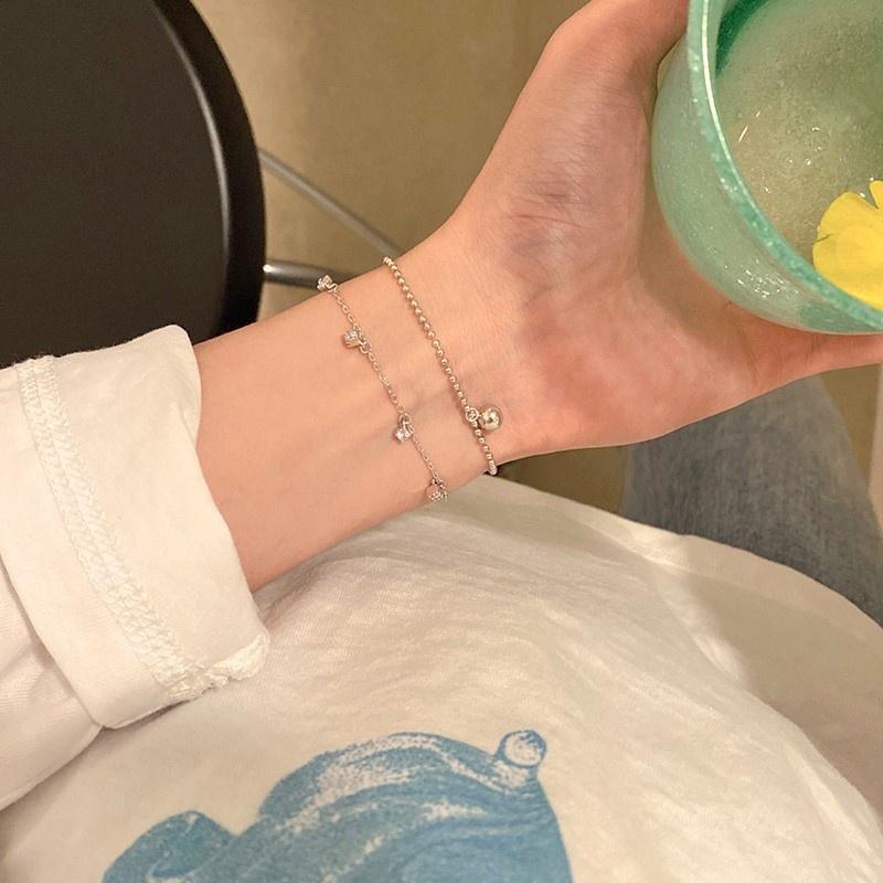 Vòng tay hạt tròn nhỏ đính đá zircon đơn giản nhẹ nhàng phong cách Hàn Quốc sang trọng cá tính dễ phối đồ cho nữ