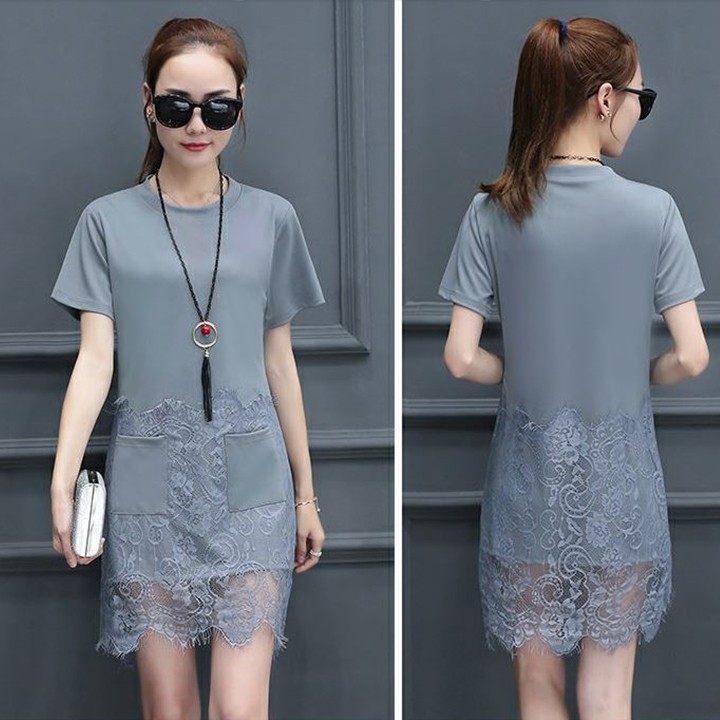 Váy Nữ - Đầm Nữ - Váy Xuông Phối Ren Dáng Chữ A