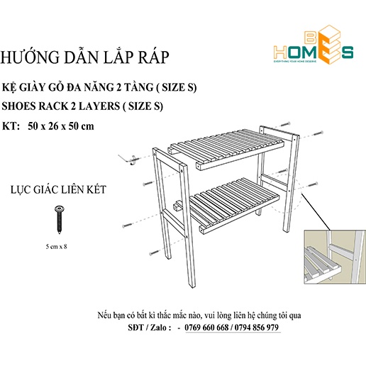 Kệ giày Behomes 2 tầng 50cm