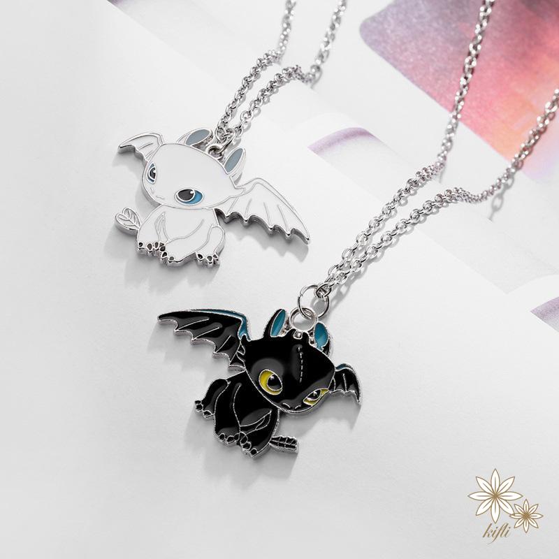 【Kifli.vn】 Vòng cổ Cặp Đôi Hình Rồng Bay Màu Trắng Đen