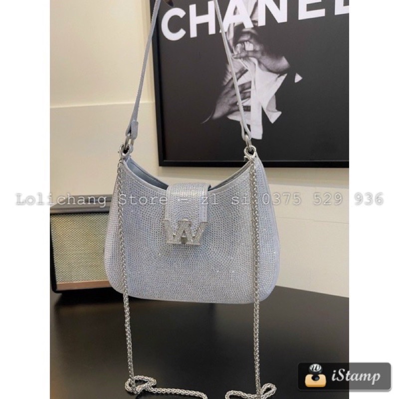 Túi kẹp nách W.A.N.G đá lấp lánh có dây xích đeo chéo siêu xinh