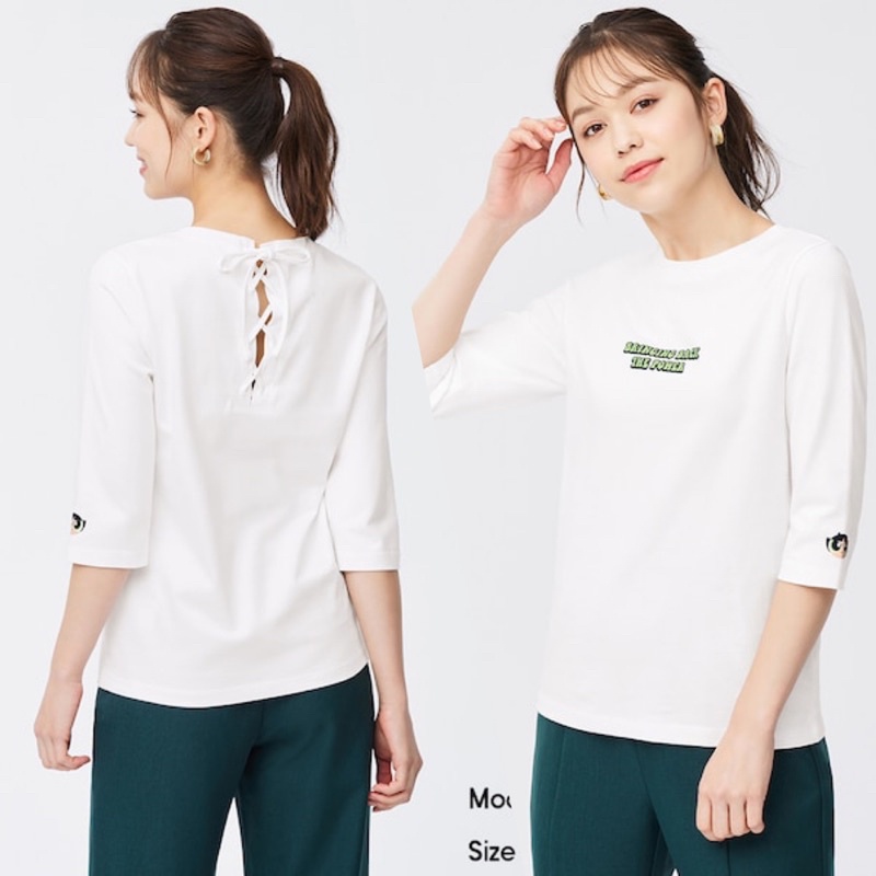 Áo phông nữ cổ tròn tay lỡ Power Puff Girls xinh xắn của GU - Nhật Bản