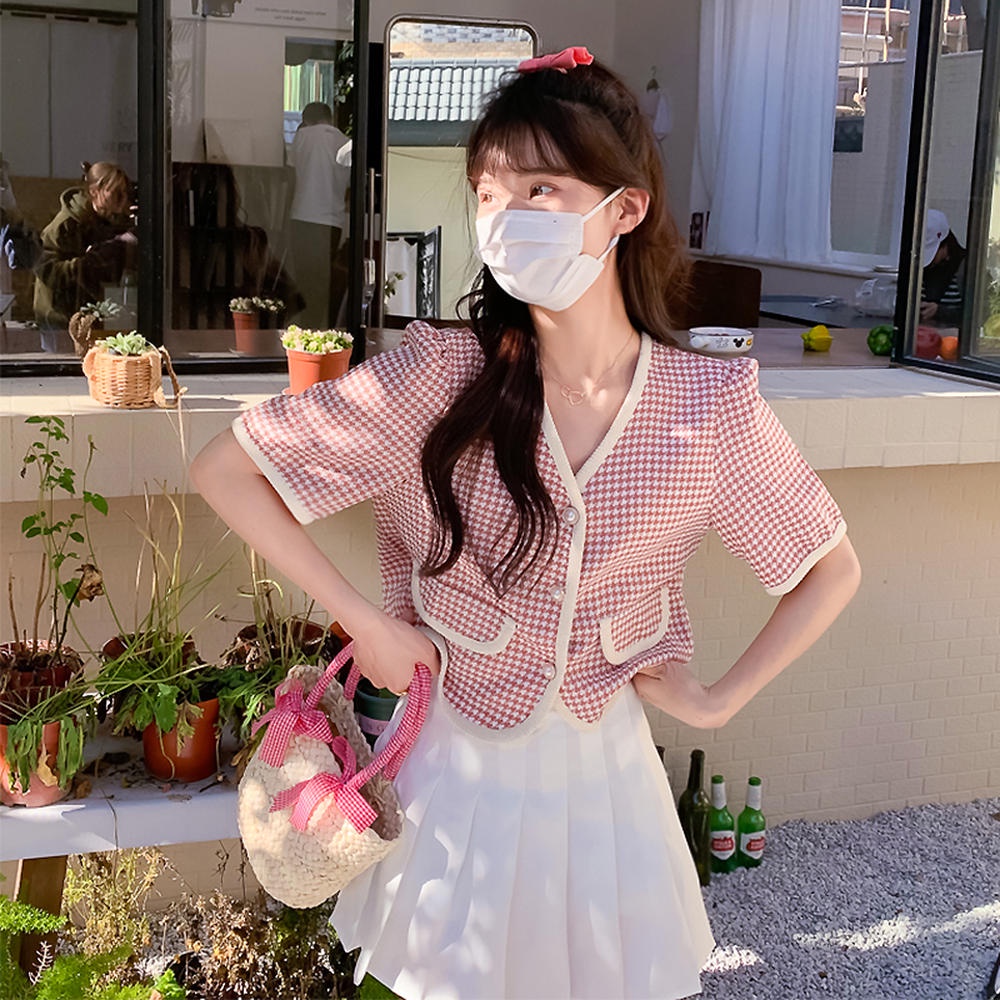 Áo Sơ Mi Ngắn Tay Cổ Chữ V Họa Tiết Kẻ Ô Phong Cách Mới 50545