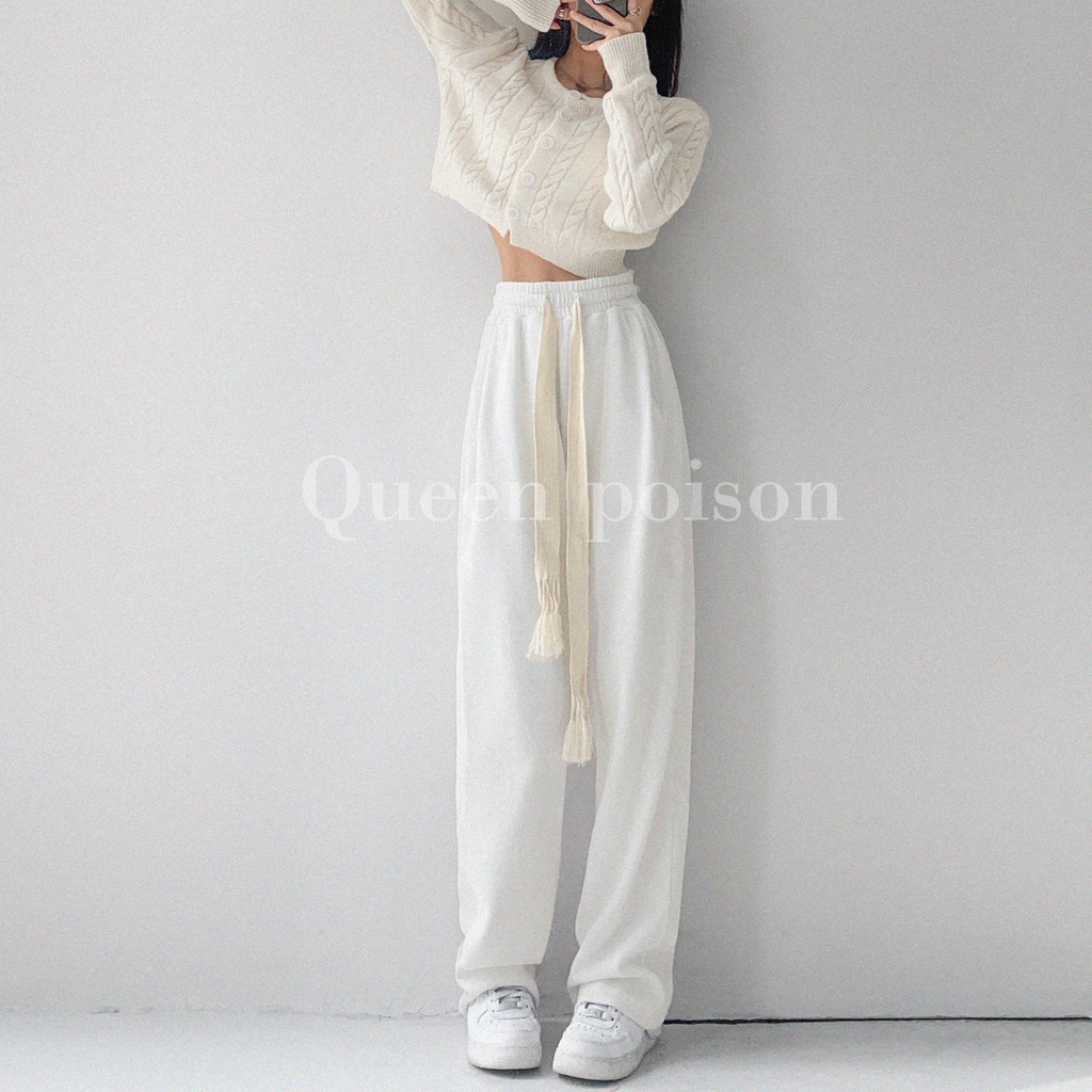 Quần dài ống rộng lưng cao phối dây rút thời trang xuân thu cá tính