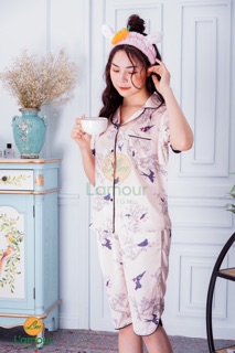 Bộ Lụa hoạ tiết hoa và én - Lửng