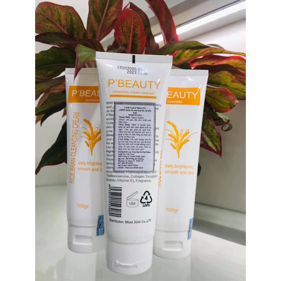 Sữa rửa mặt 4 trong 1 cám gạo Rice Bran Cleansing Cream P'Beauty 100gr - DTCosmetics
