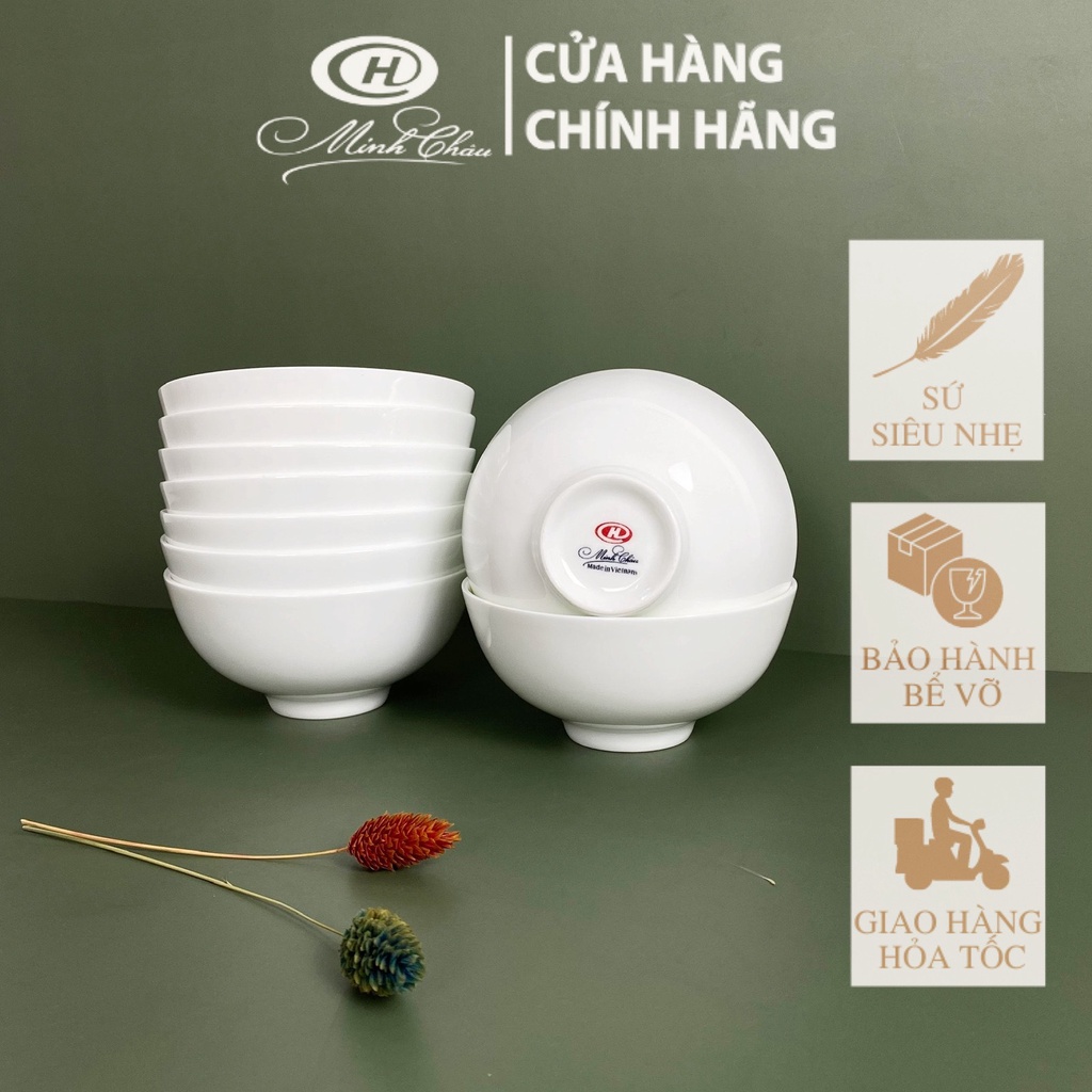 [Sứ Siêu Nhẹ] Bộ Bát Cơm Sứ Xương Trắng Trơn - C02 - Sứ Minh Châu