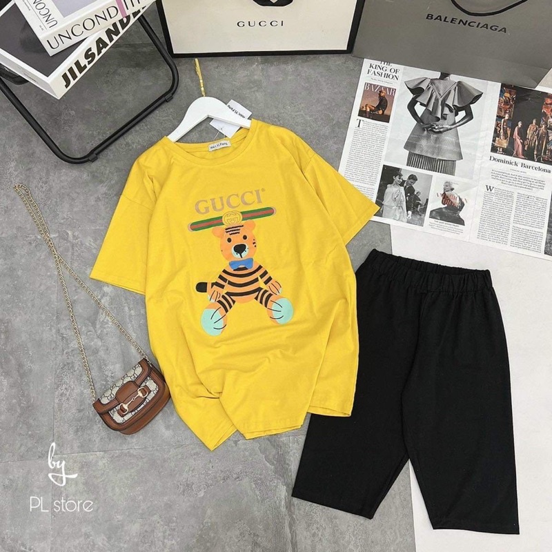 [Rẻ vô địch] Set bộ áo thun mix quần legging lửng freesize 38-65kg - Hổ G