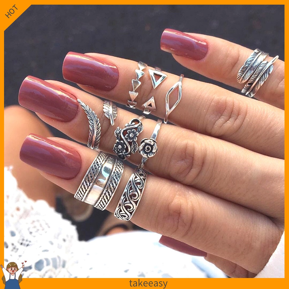 Bộ 9 Nhẫn Đeo Đốt Ngón Tay Chạm Khắc Phong Cách Vintage