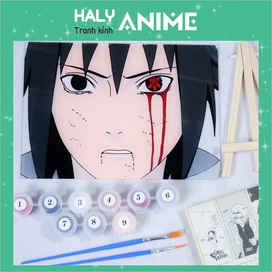 Tranh kính anime Sasuke, theo yêu cầu, glass painting kit dễ thương, màu acrylic 3D khó phai.