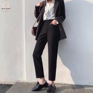 Quần Baggy Nữ Lưng Cao 2 Khuy Cúc Bọc, Quần Tây Ống Suông Vải Vitex Cao Cấp, Akin Jeans BGCB