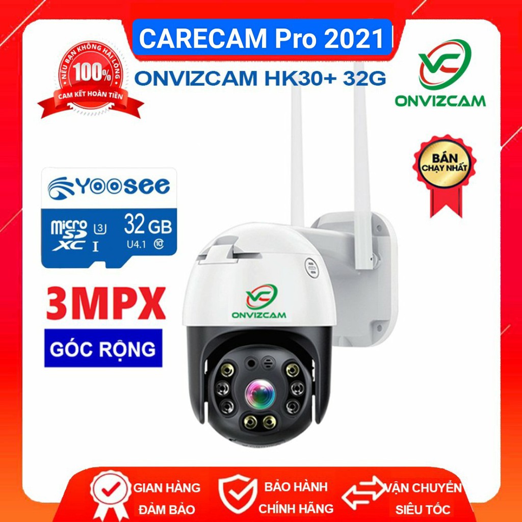 Camera WIFI PTZ CARECAM 3.0MP - Full 4k- Ngoài trời Xoay 360đ, Chống nước - Kèm thẻ nhớ 32Gb/64Gb [tùy chọn]