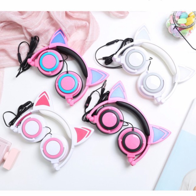 KL19 Headphone Tai Mèo Có Đèn Nháy Led Siêu Cute Đáng Yêu