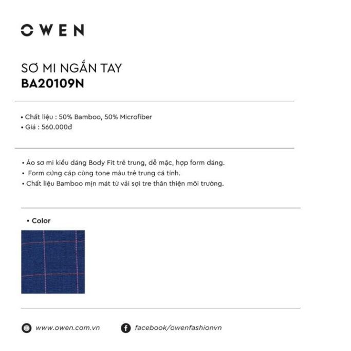 HOT (Đủ Size) . OWEN - Áo sơ mi nam Owen màu xanh navy kẻ đỏ - Áo sơ mi ngắn tay BA 20109 Cực Đẹp . . 002 👈 ⇤ .