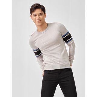 Áo len nam CANIFA cổ tròn tay phối kẻ thời trang - 8TE20W002