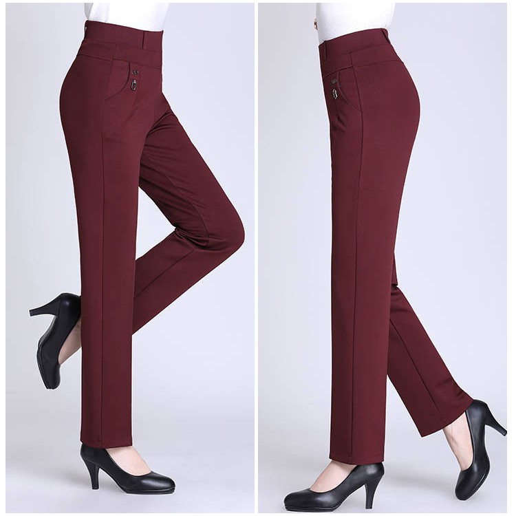 Women Formal Long Pants High Waisted Elastic Office Straight Leg Elegant Pants