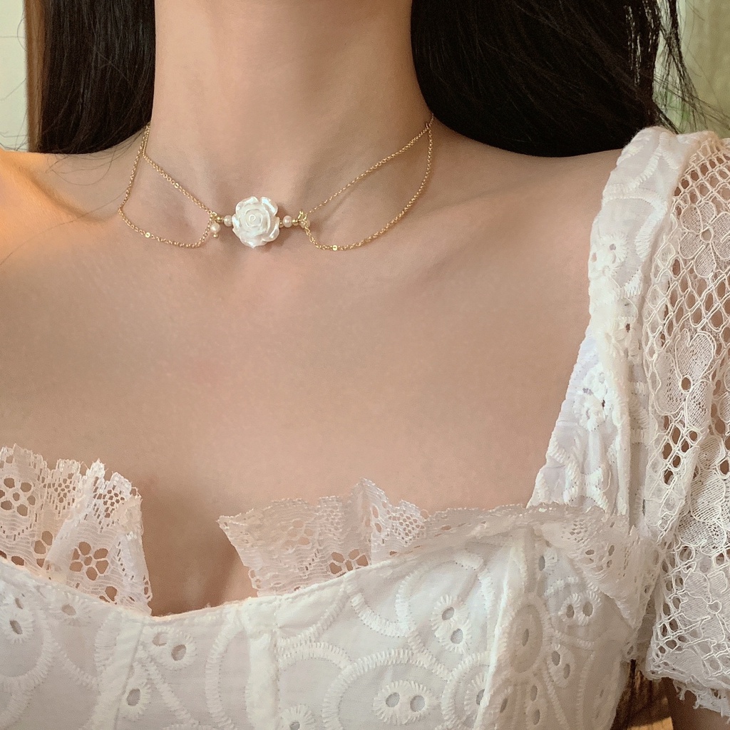 Vòng Cổ Choker Hai Lớp Mặt Hoa Phong Cách Retro Dành Cho Nữ