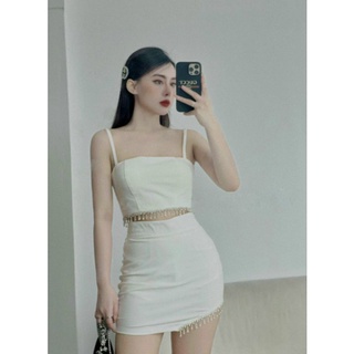 Sét áo croptop 2 dây kết đá chân váy body