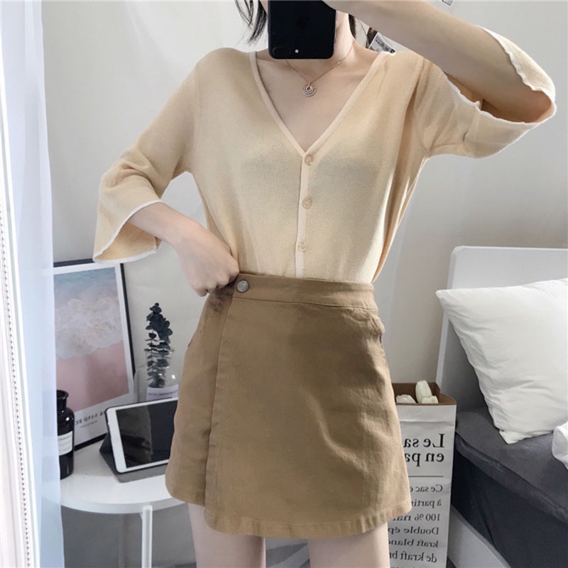 Quần đùi giả váy IELGY dáng chữ A lưng cao vải cotton phong cách Hàn Quốc thời trang dành cho nữ