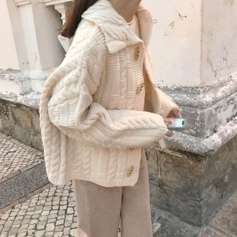 Áo Khoác Cardigan Dệt Kim Dáng Rộng Tay Dài Thời Trang Thu Đông Cho Nữ